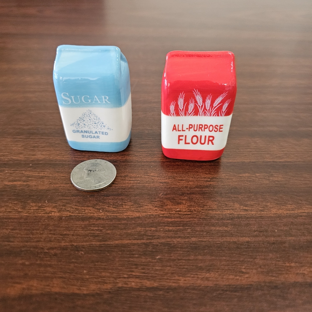 Mini Salt And Pepper Shakers. Shaped As A Sack Of Flower And A Sack Of Sugar. - Picture 2 of 4